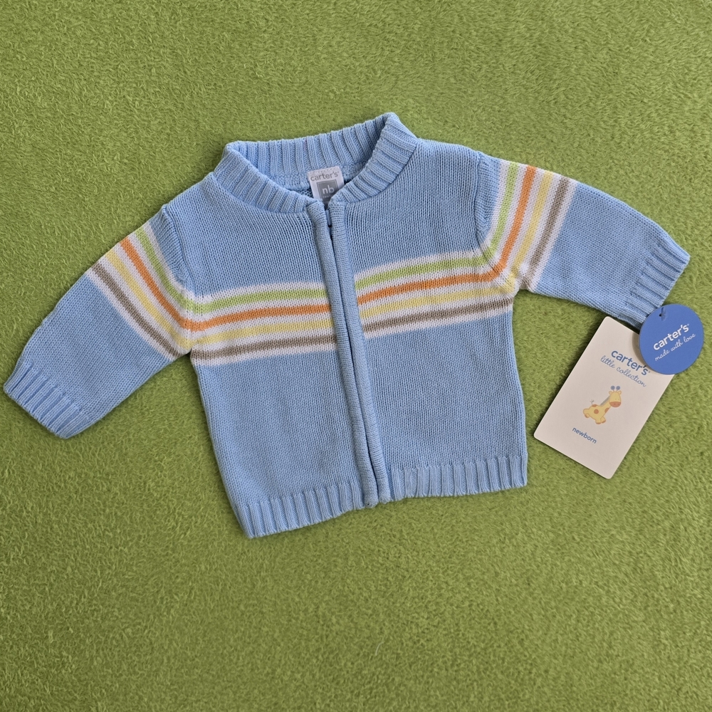 NWT  3-6M   Baby BOY  SWEATER LITTLE SAFARI Blue Striped Cardigan - CARTERS (Q7)